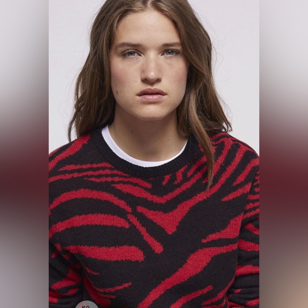 The Kooples Red and Black Fuzzy Sweater Large